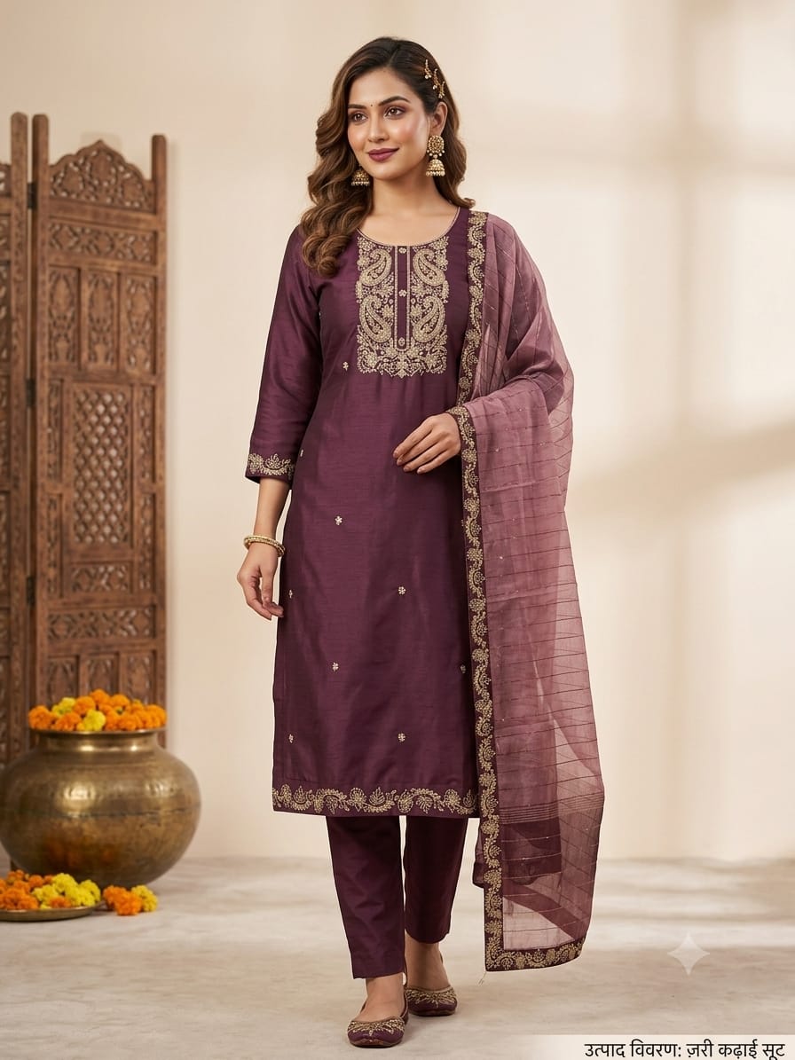 pent-plazzo   stitched cotton suit